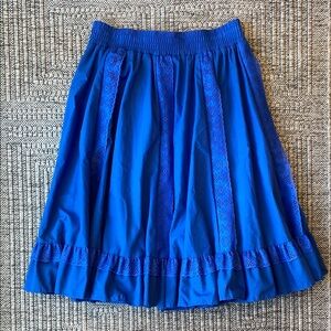 Vintage Blue Knee-Length Lace and Ruffle Skirt Size Medium